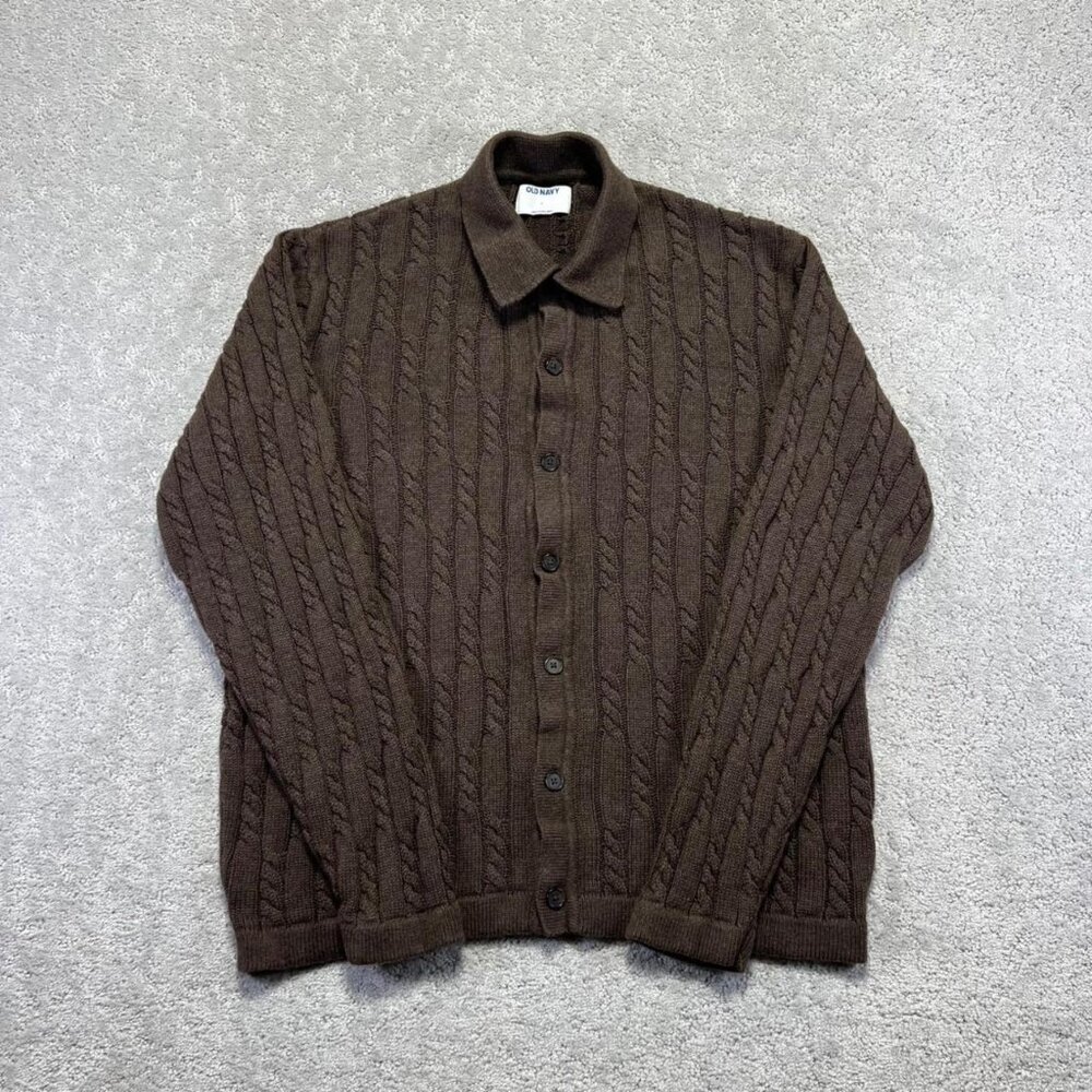 Men's Brown Cable Knit Button Front Cardigan Sweater